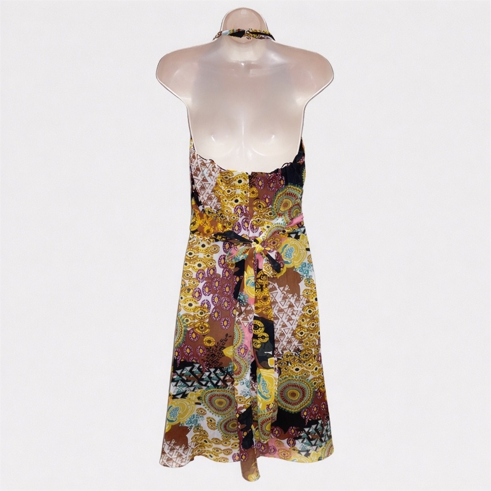VTG Scarlett Y2K Patchwork Halter‎ Neck Overlay Dress Size 8 Midi Boho Festival - Picture 2 of 10